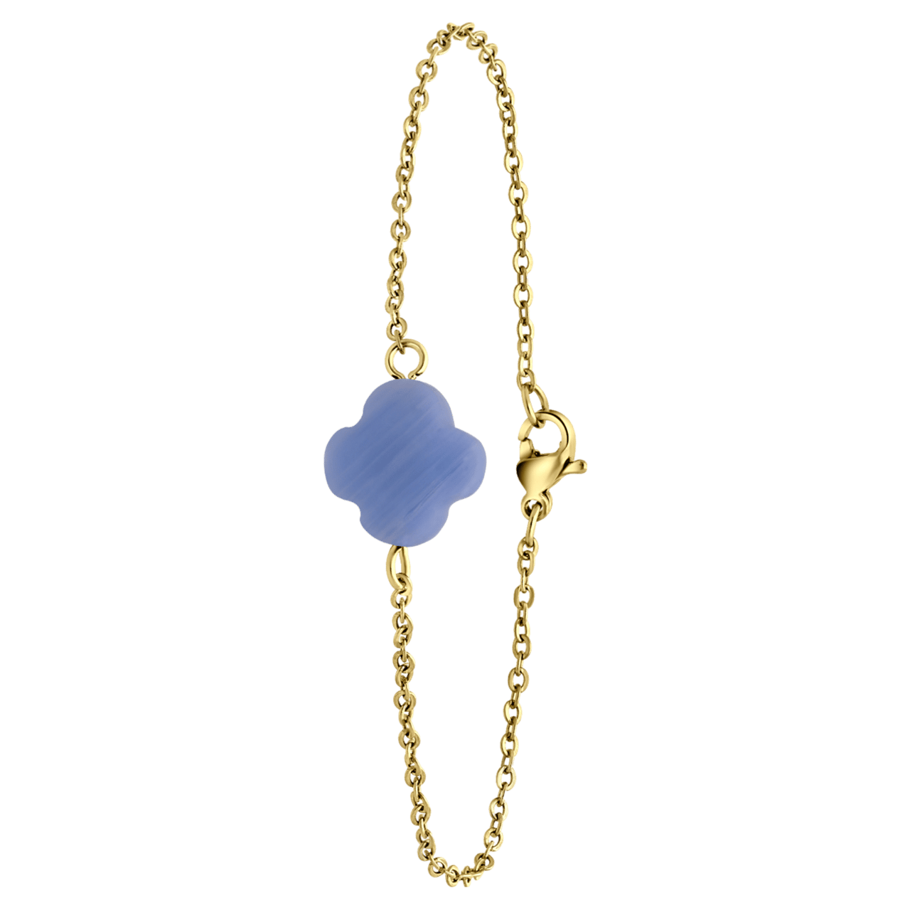 Stainless steel goldplated armband met blauwe agaat
