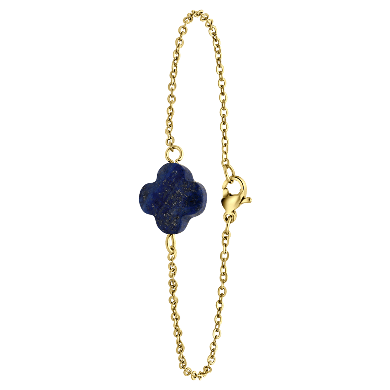 Stainless steel goldplated fantasiearmband met hanger bloem met lapis lazuli voor dames