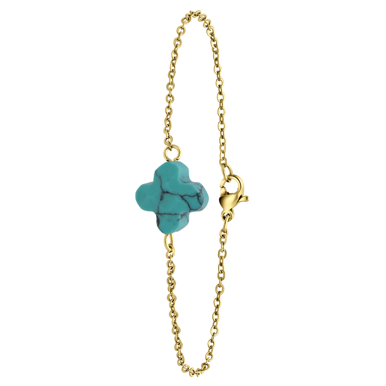 Stalen goldplated armband met turquoise
