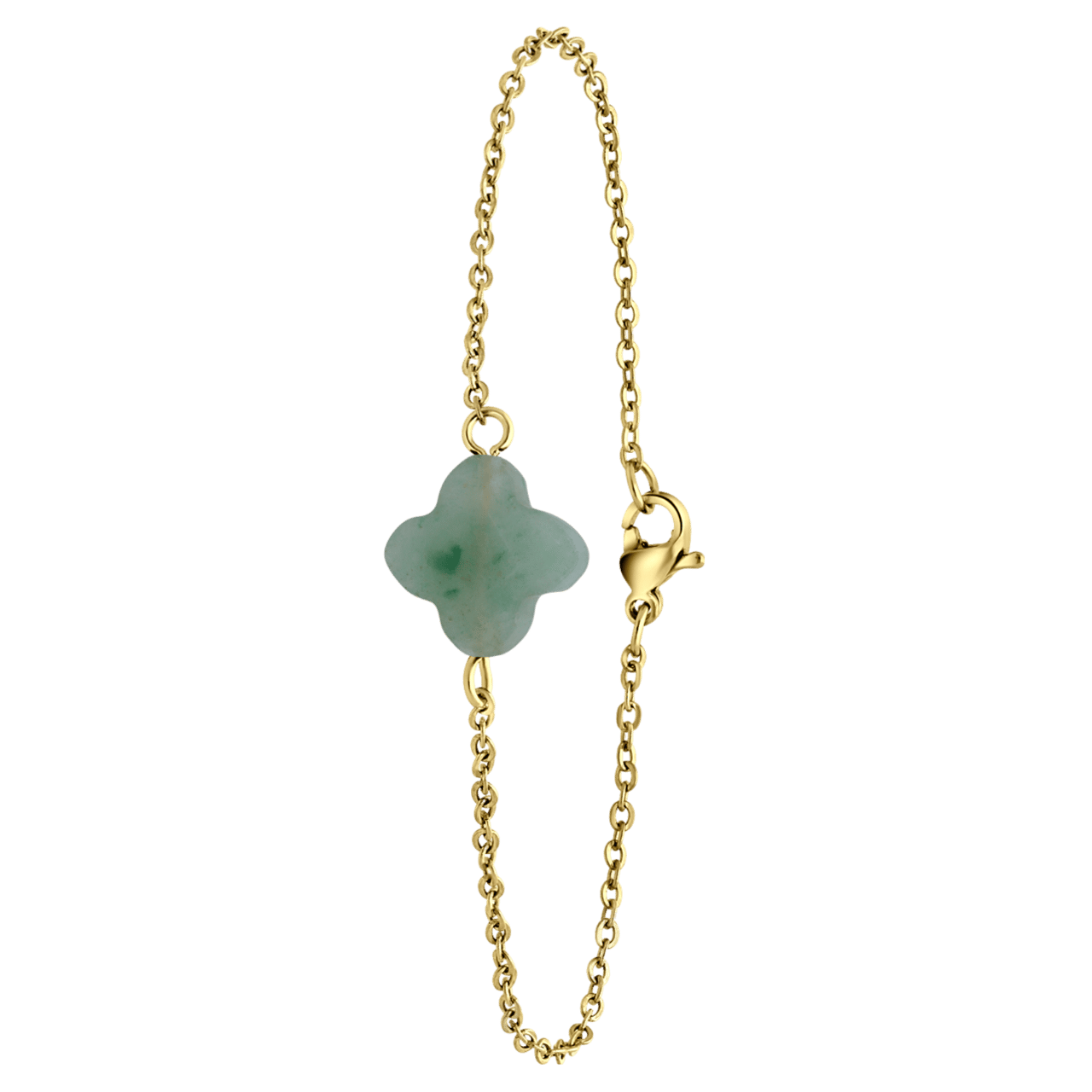 Stainless steel goldplated fantasiearmband met hanger met groene aventurijn voor dames