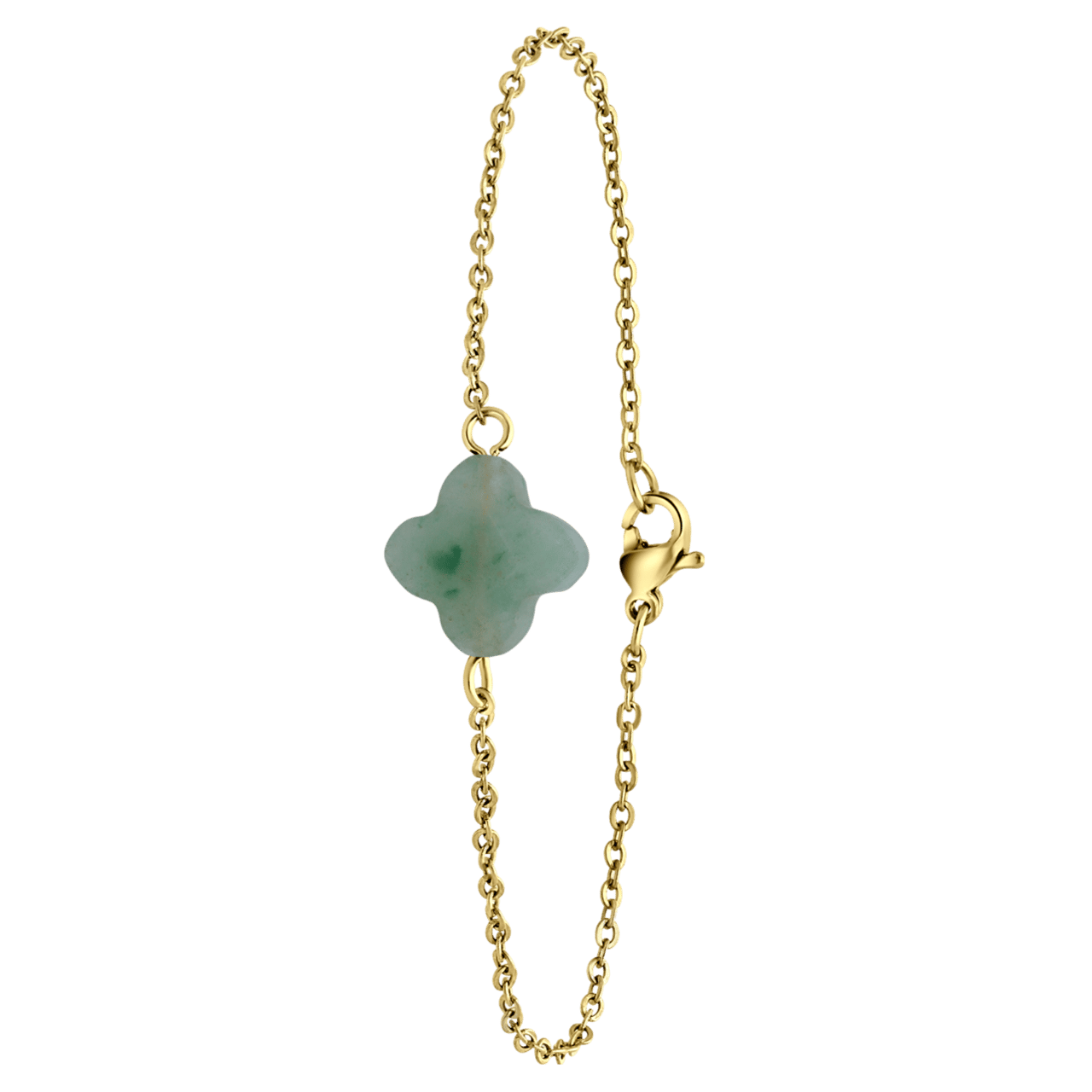 Stalen goldplated armband groene aventurijn