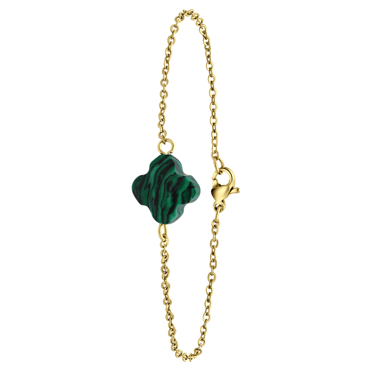 Stainless steel goldplated armband met malachiet