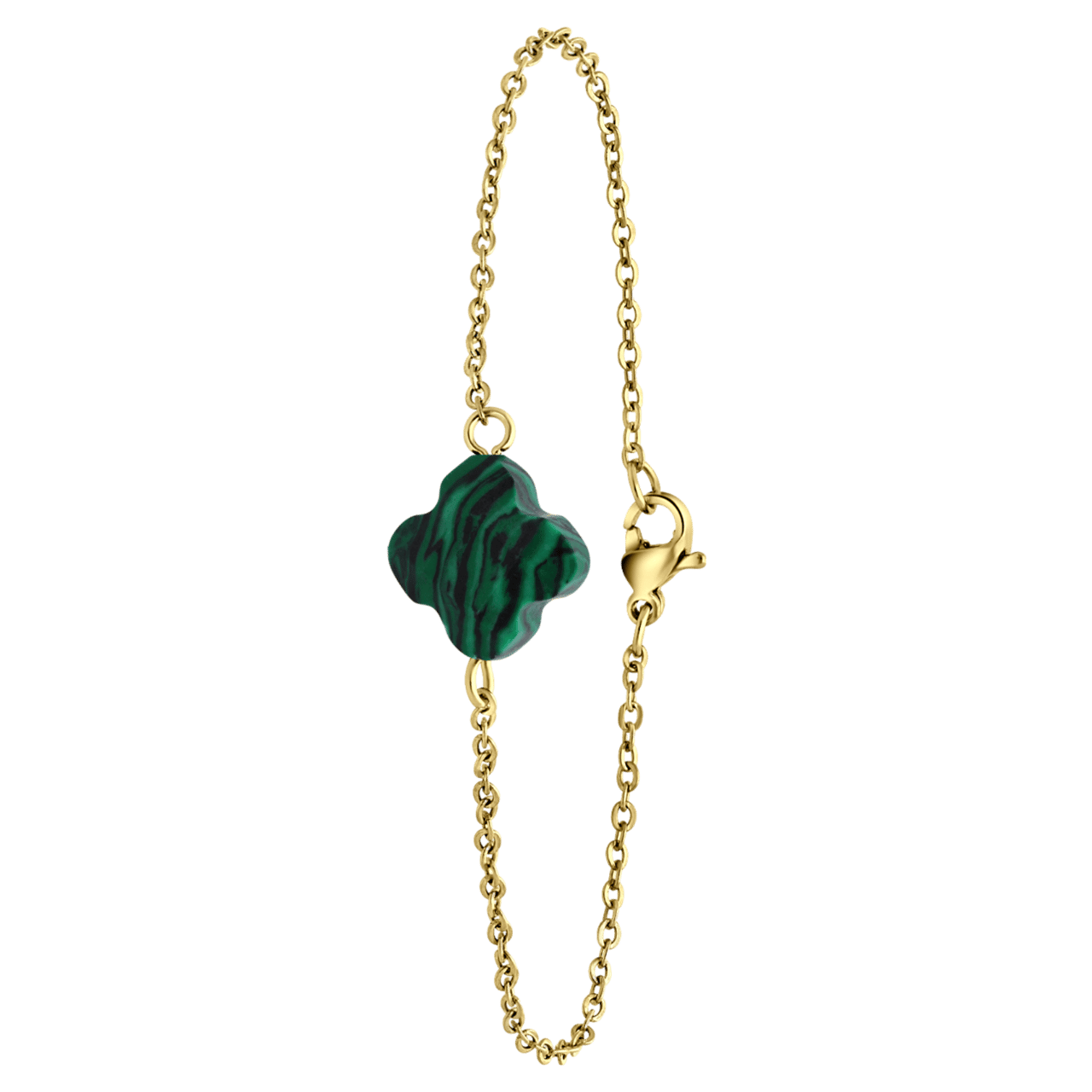 Stalen goldplated armband met malachiet