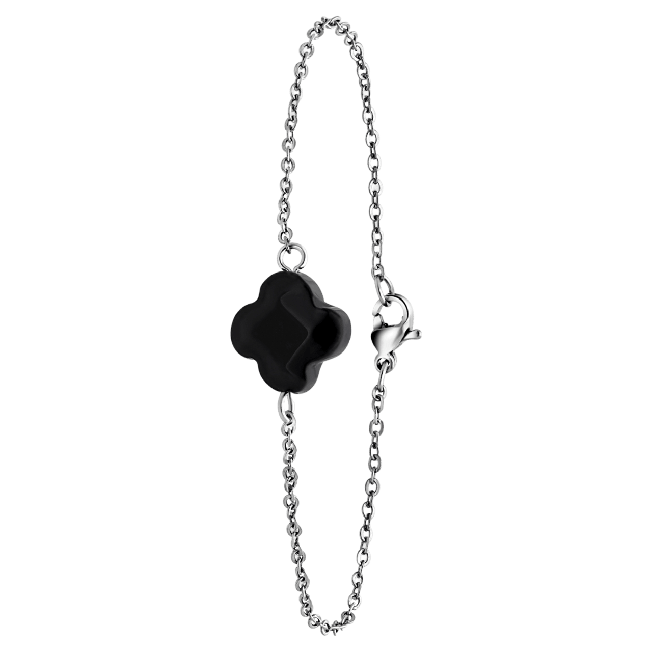 Stalen armband met zwarte agaat