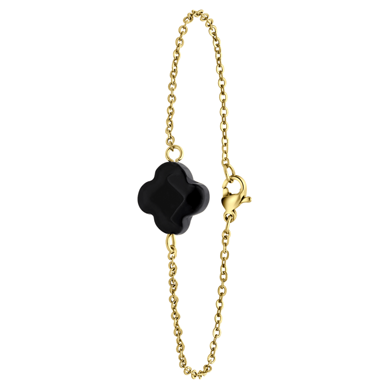 Stainless steel goldplated armband met zwarte agaat