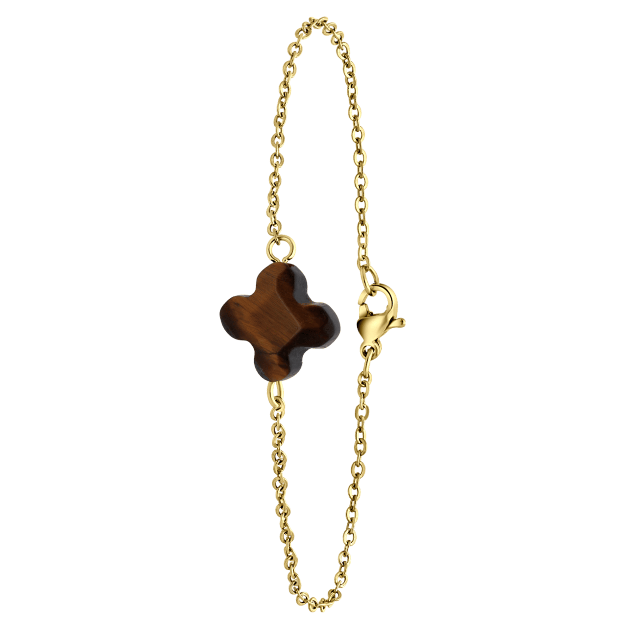 Stainless steel goldplated armband met tijgeroog