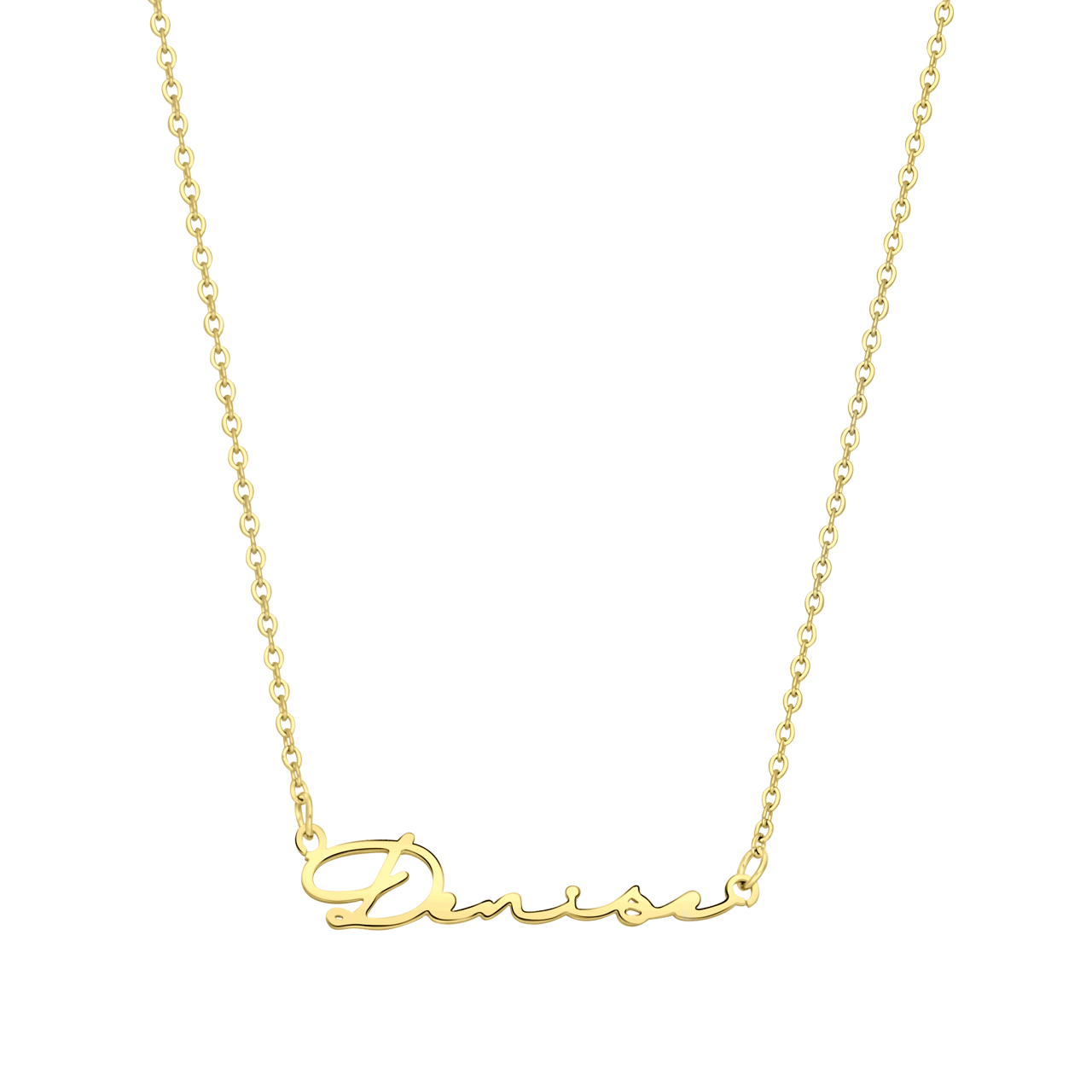 Namenskette aus Edelstahl mit goldener Signatur