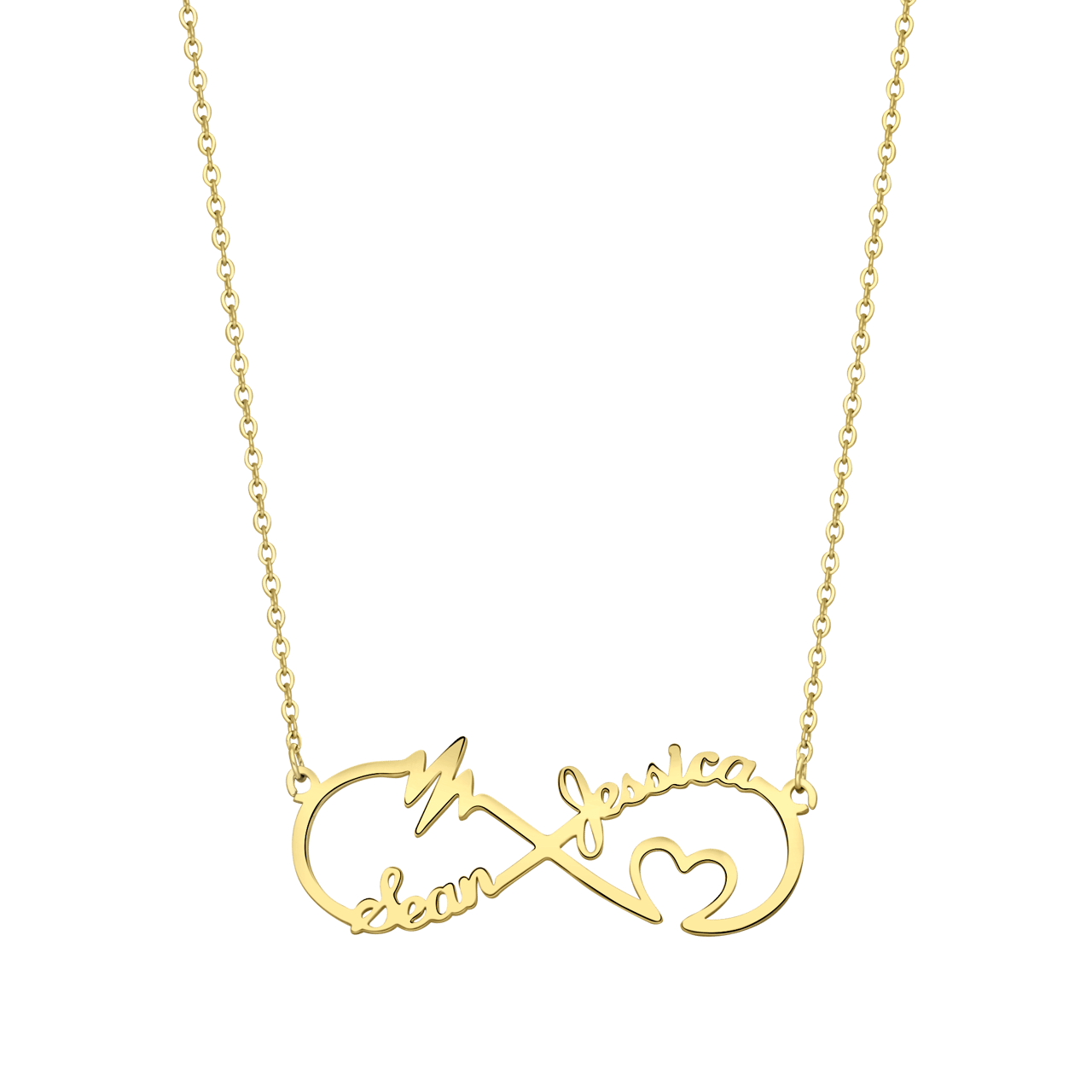 Stainless steel naamketting gold infinity/heart/heartbeat