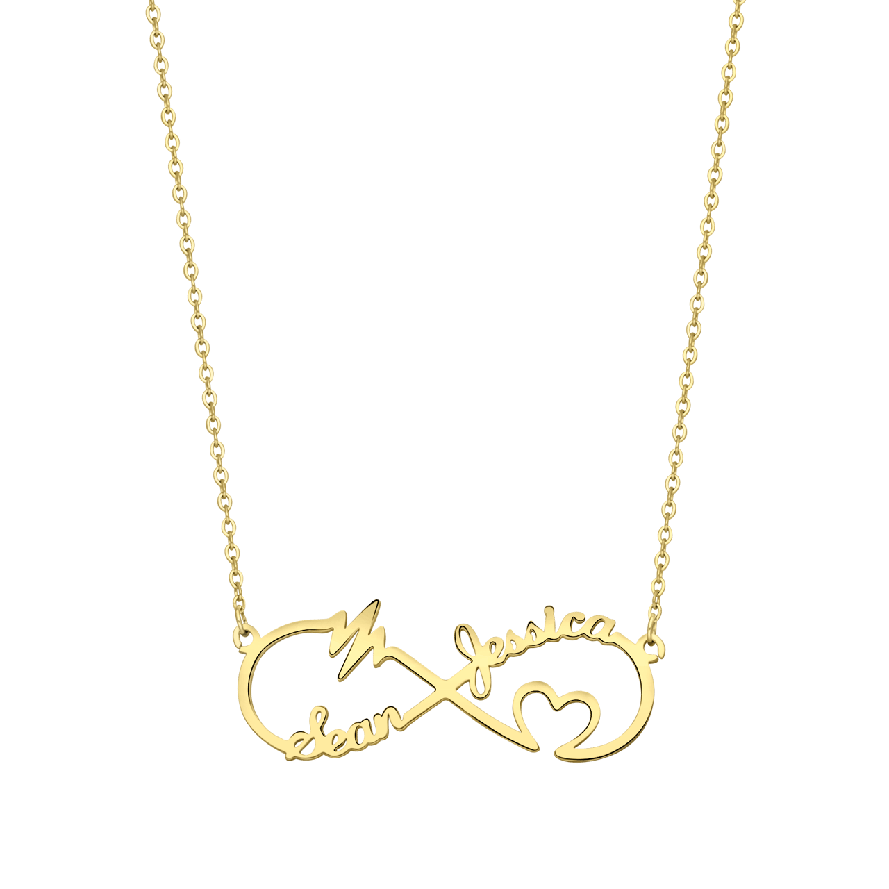 Stalen naamketting goldplated infinity/heart/heartbeat