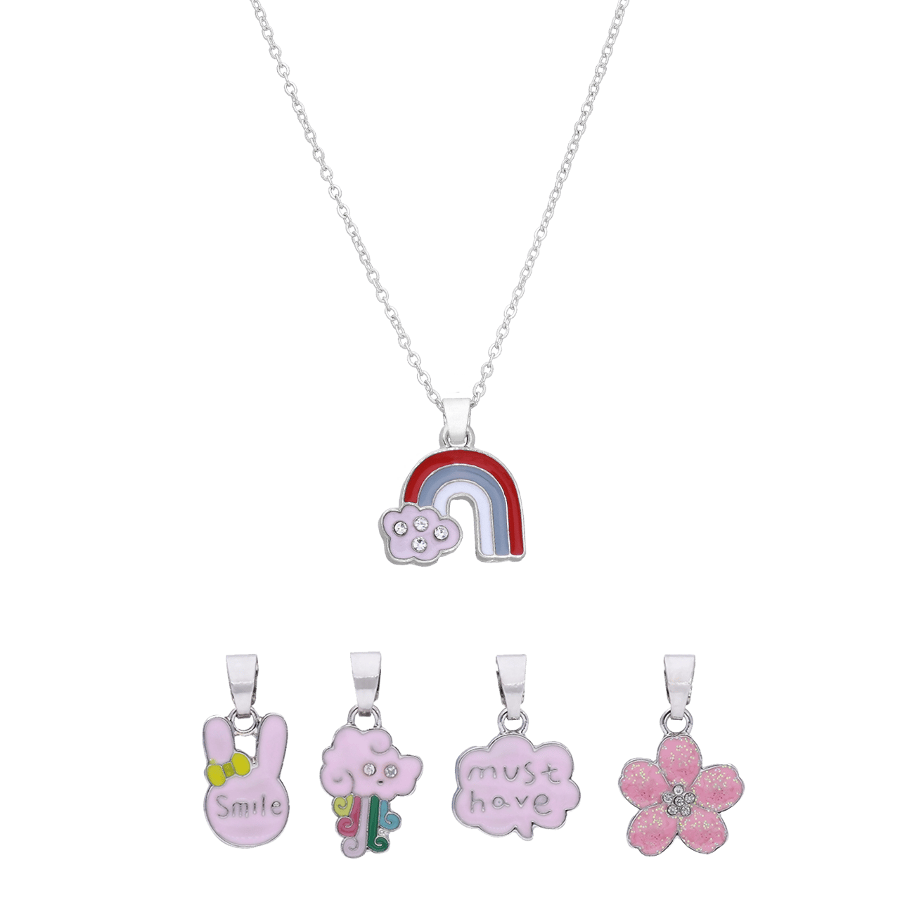 Zilverkleurige bijoux set roze