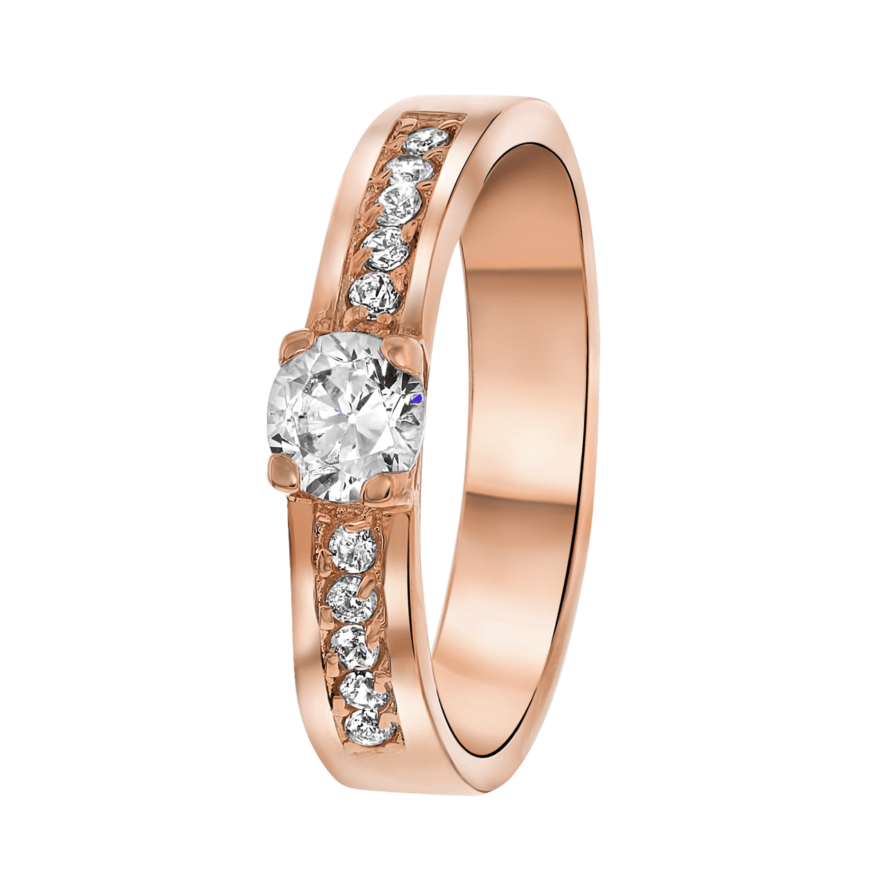 Stainless steel roséplated dames ring met zirkonia