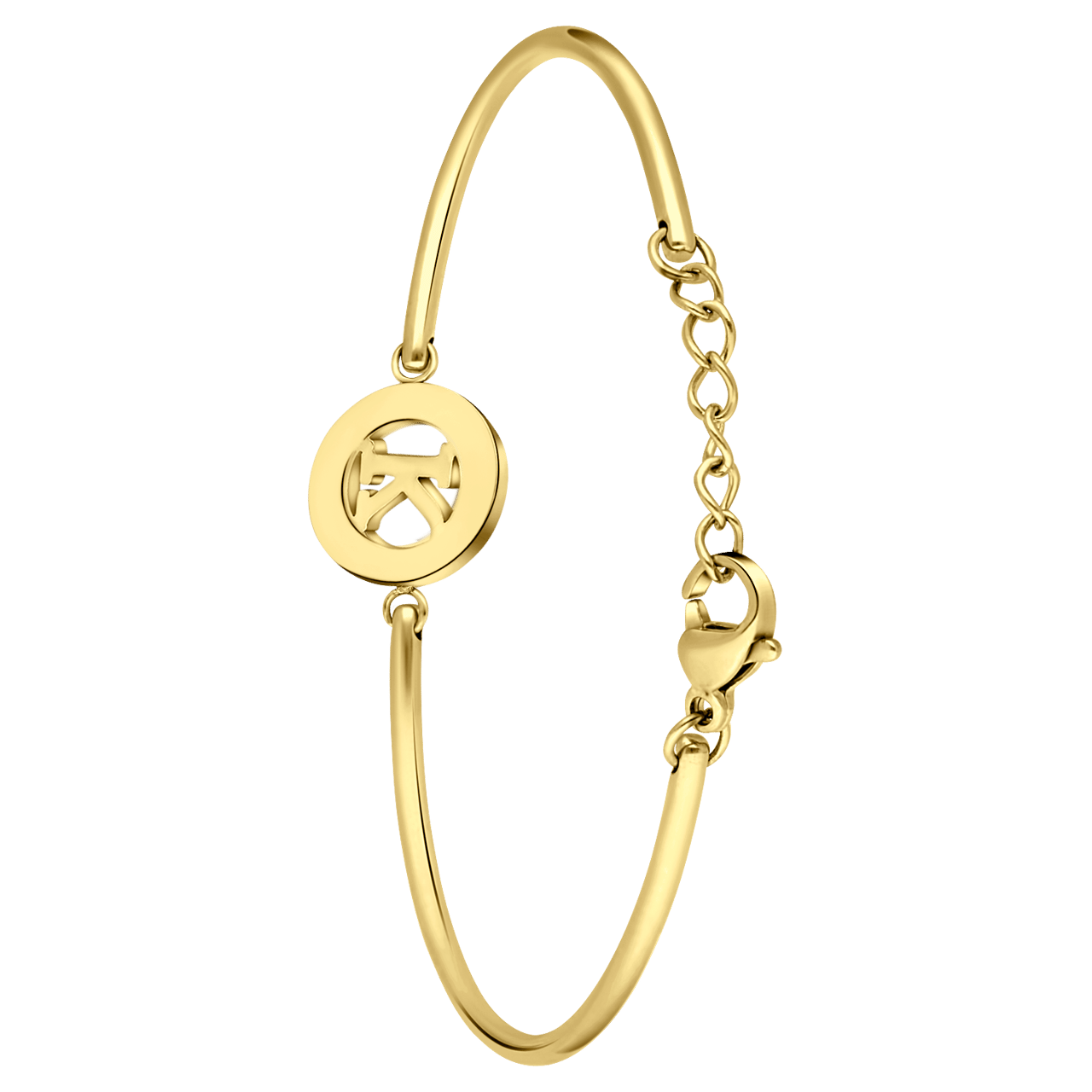 Stainless steel goldplated armband met letter - K