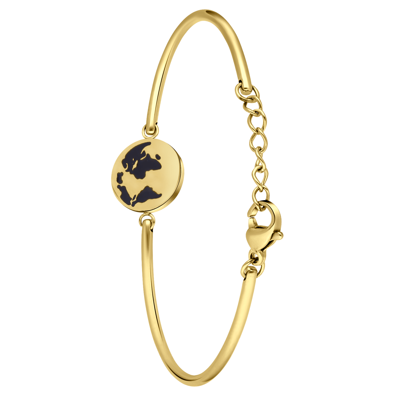 Stainless steel goldplated armband met wereldbol