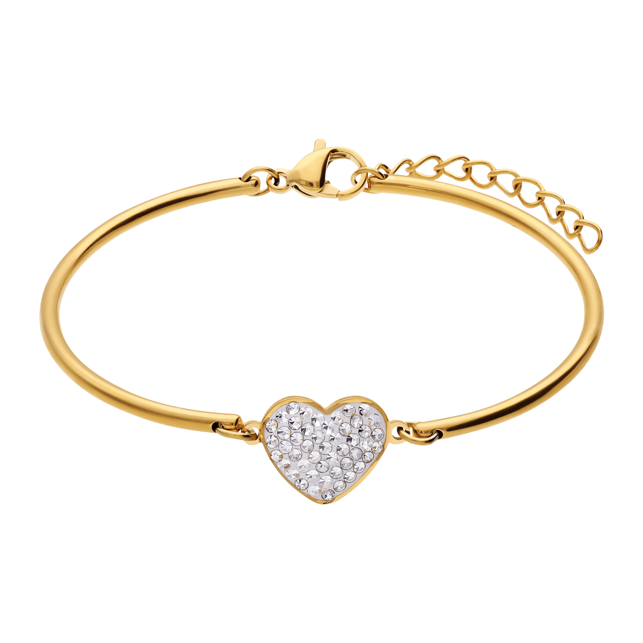 Stalen goldplated fantasiearmband met hanger hart met kristal voor dames