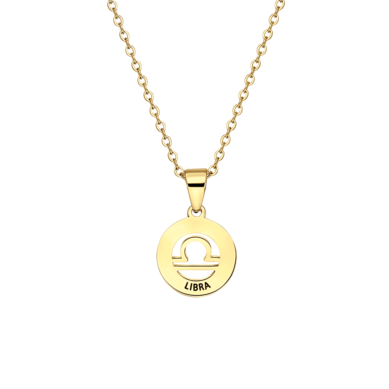Stalen goldplated ketting met sterrenbeeld weegschaal