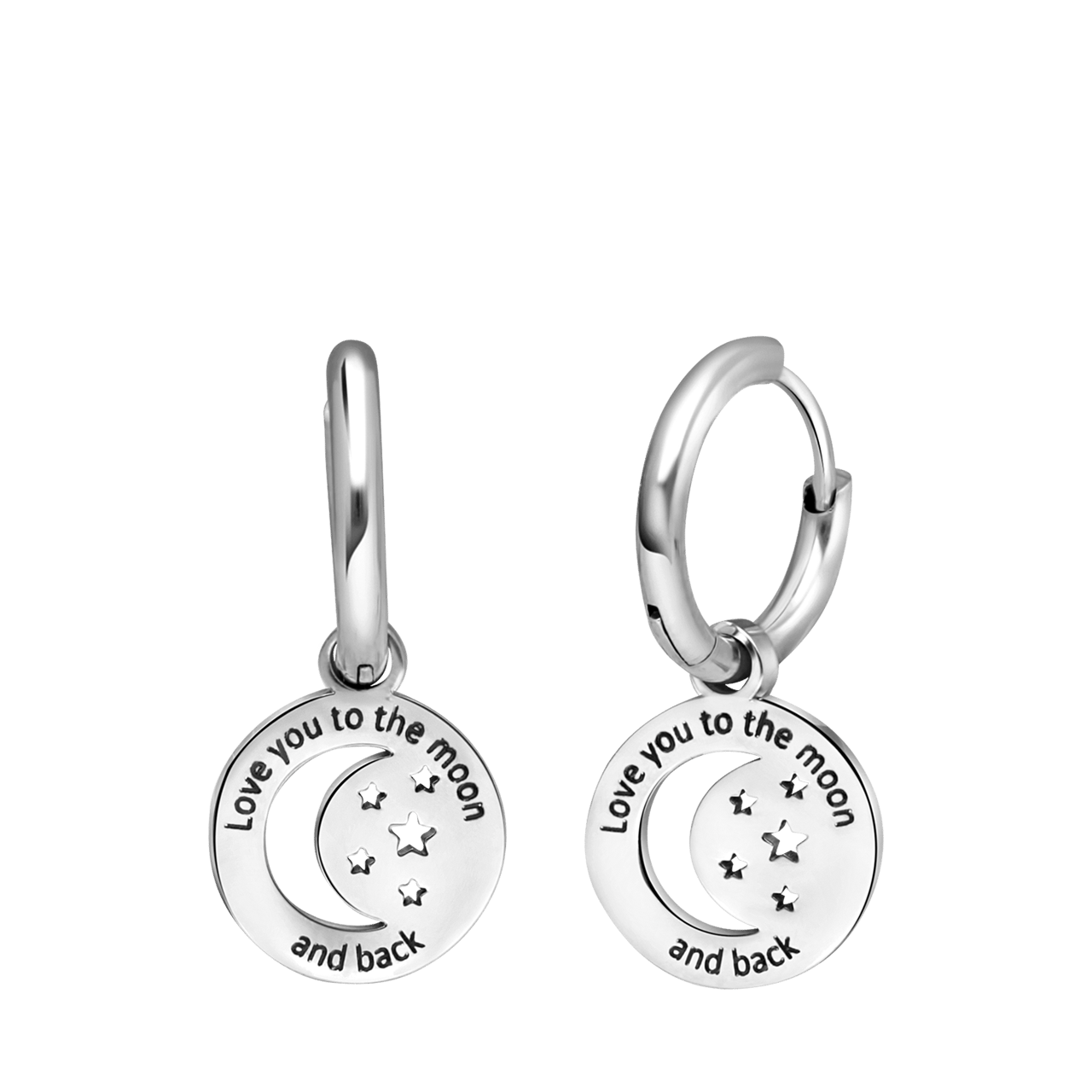 Stainless steel oorbellen to the moon and back