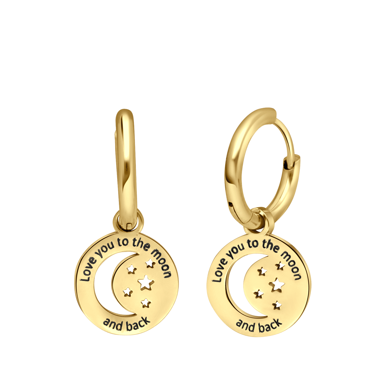 Stainless steel goldplated oorbellen to the moon and back