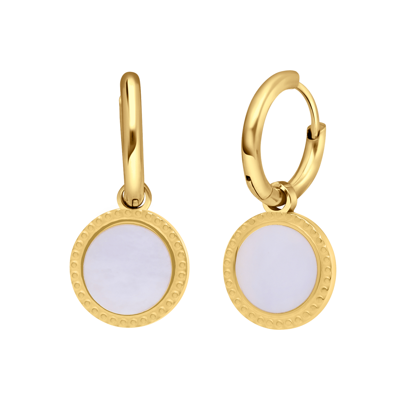 Stainless steel goldplated oorbellen met parelmoer