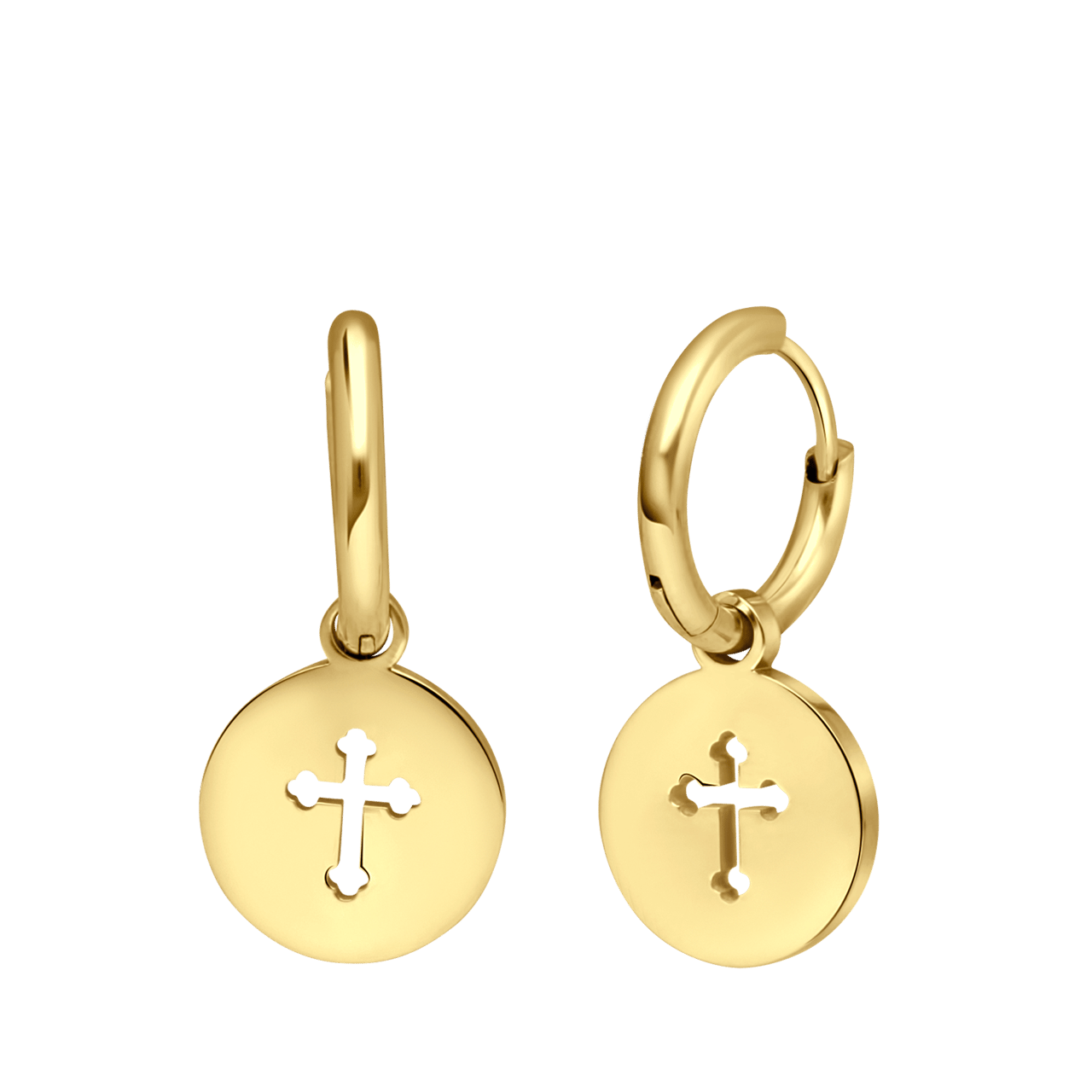 Stainless steel goldplated oorringen met hanger kruis voor dames