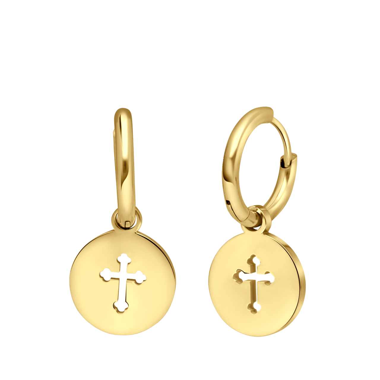 Stalen goldplated oorbellen met kruis