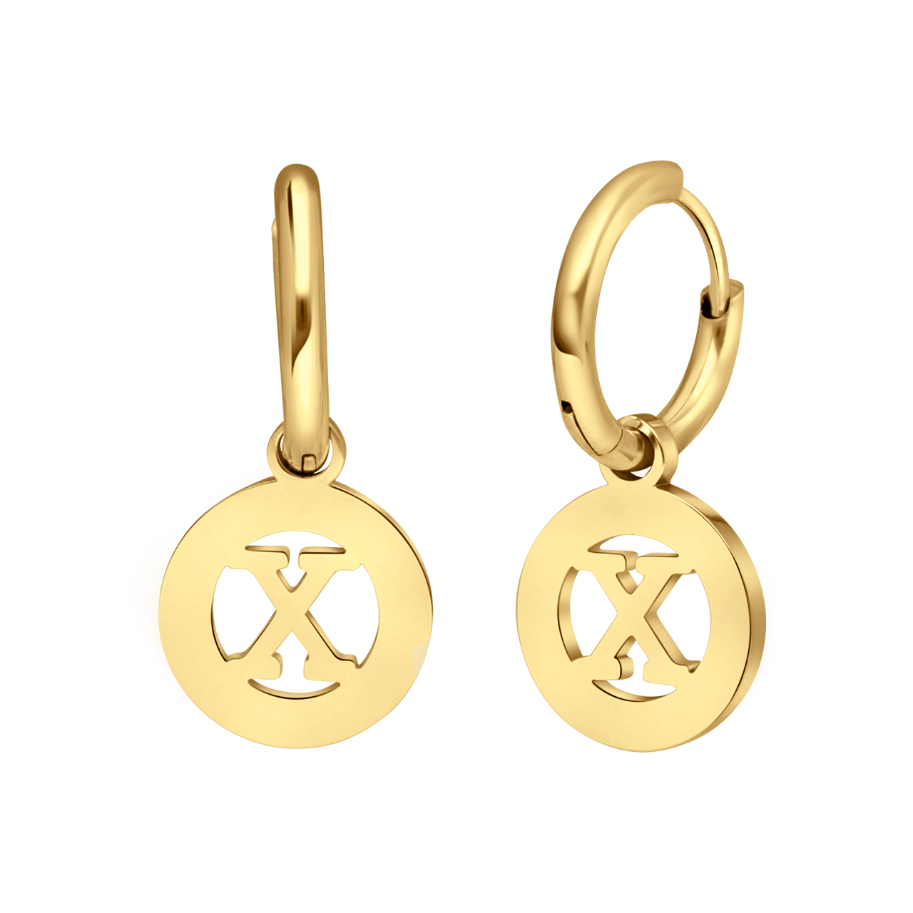 Stalen goldplated oorbellen met letter - X