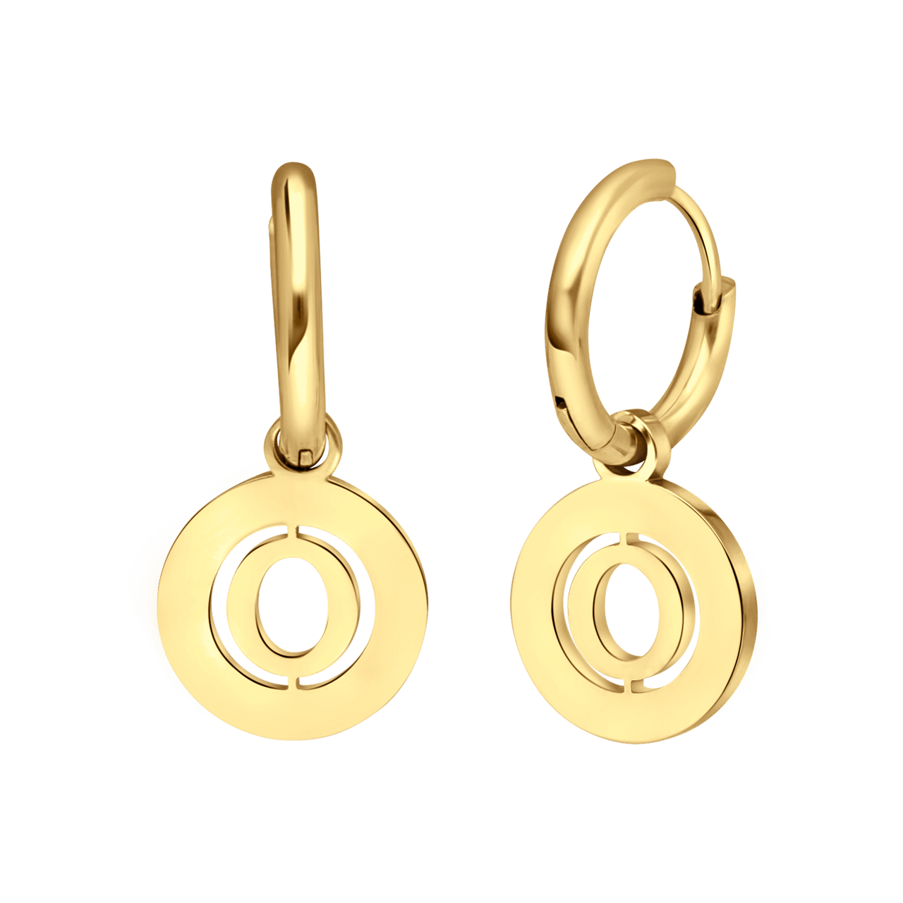 Stainless steel goldplated oorringen met letterhanger O voor dames