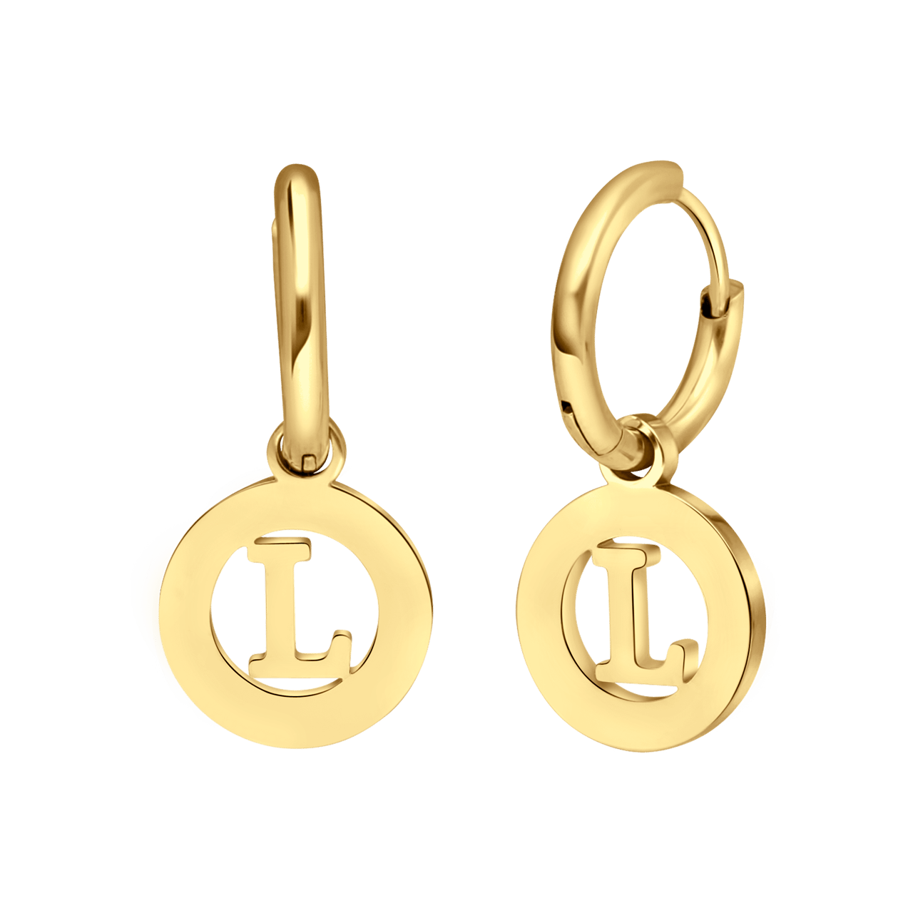 Stainless steel goldplated oorringen met letterhanger L voor dames