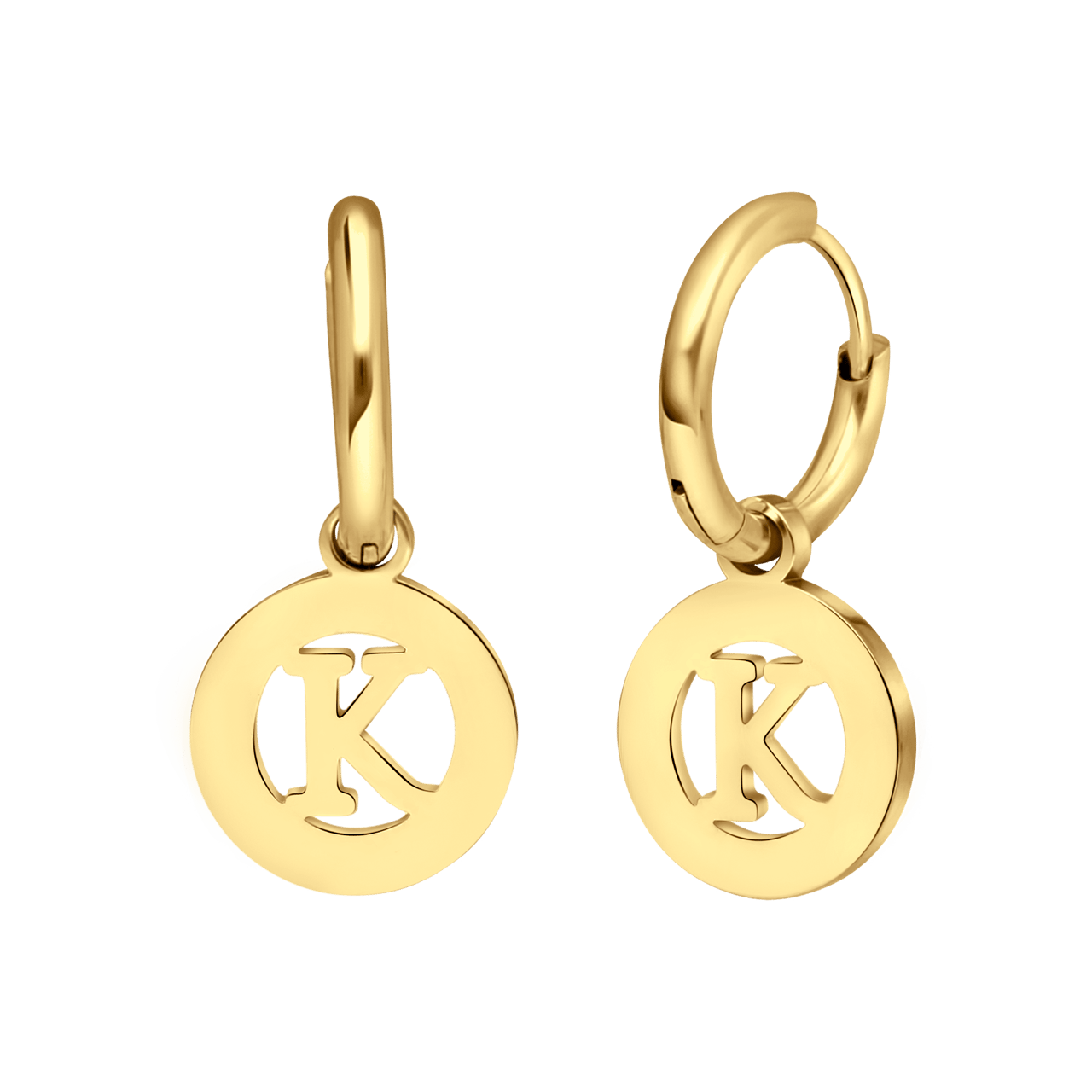 Stainless steel goldplated oorbellen met letter - K