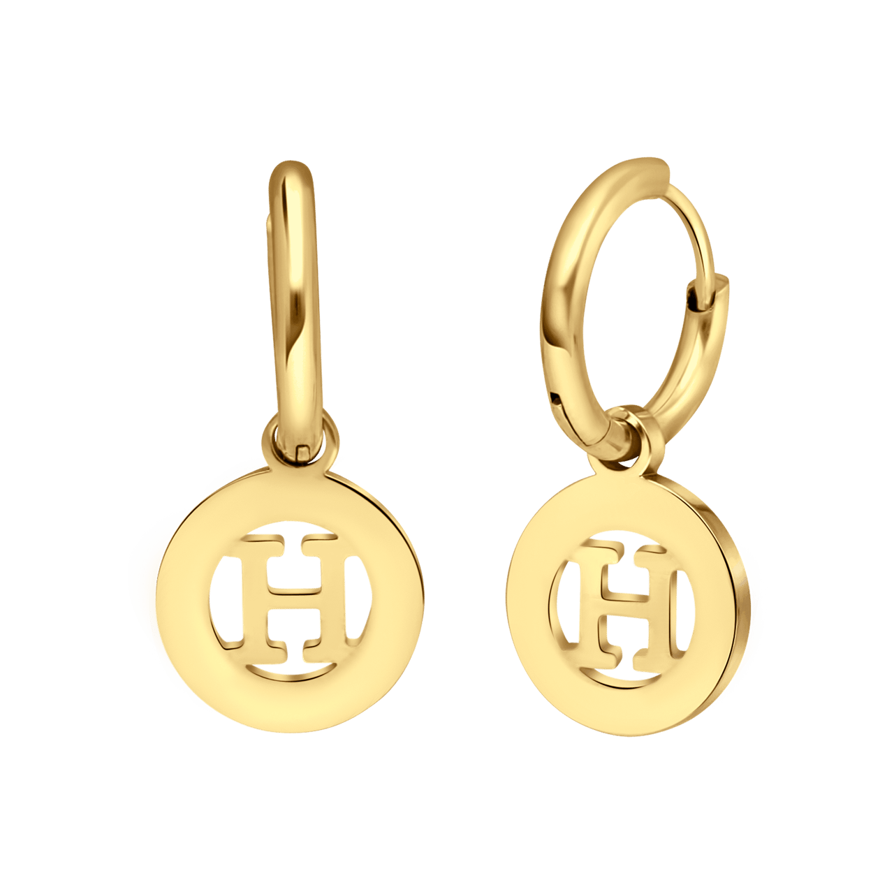 Stainless steel goldplated oorbellen met letter - H