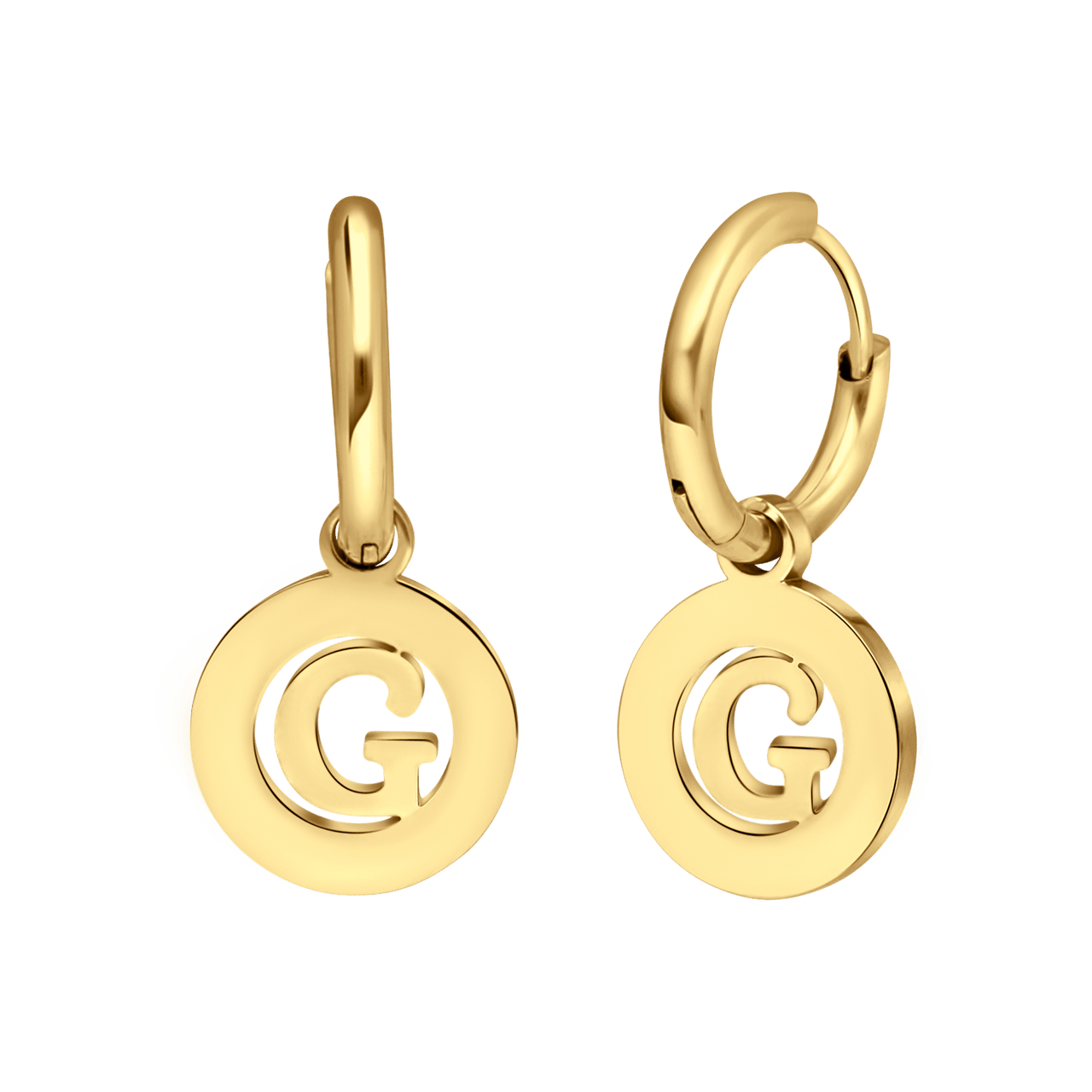 Stainless steel goldplated oorbellen met letter - G