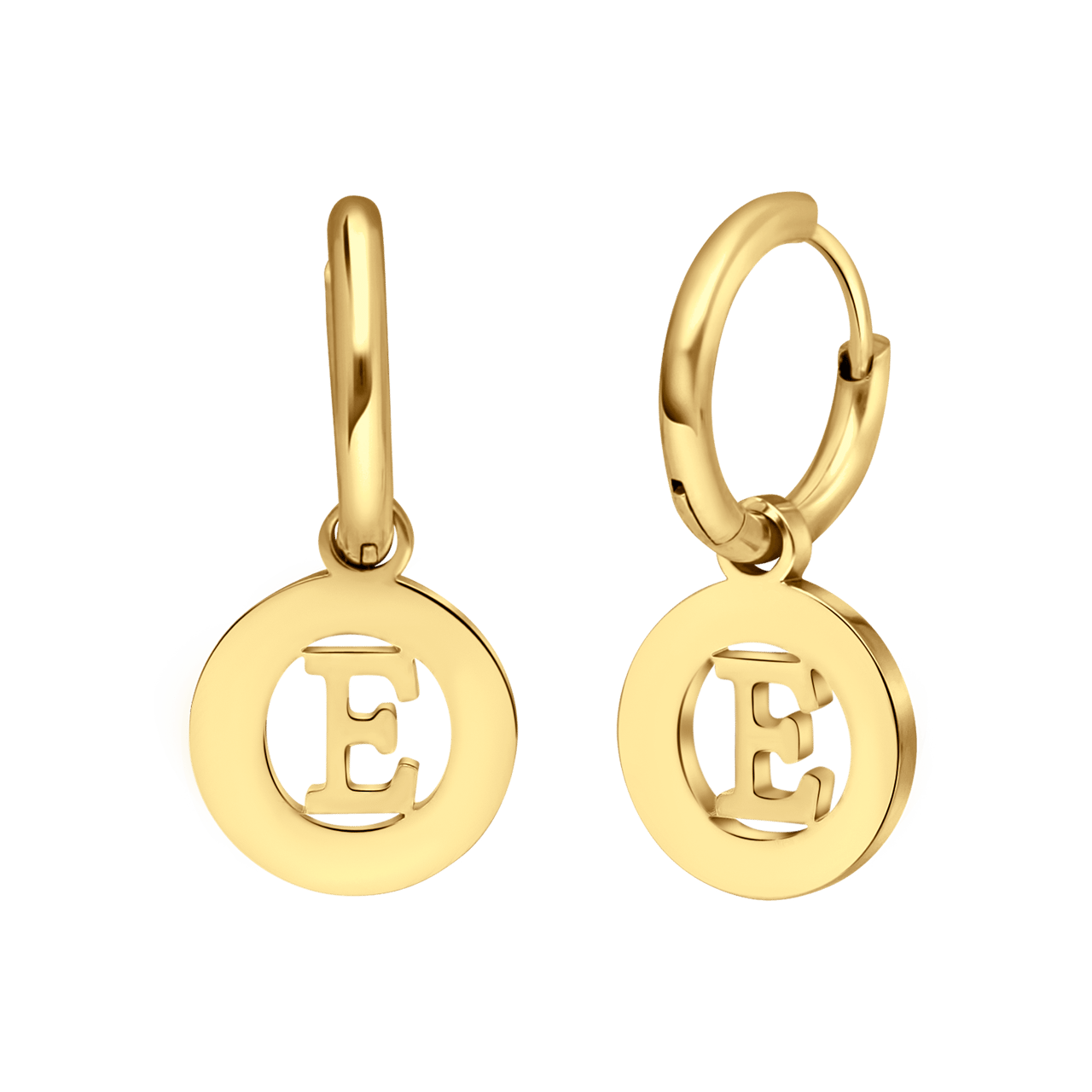 Stalen goldplated oorbellen met letter - E
