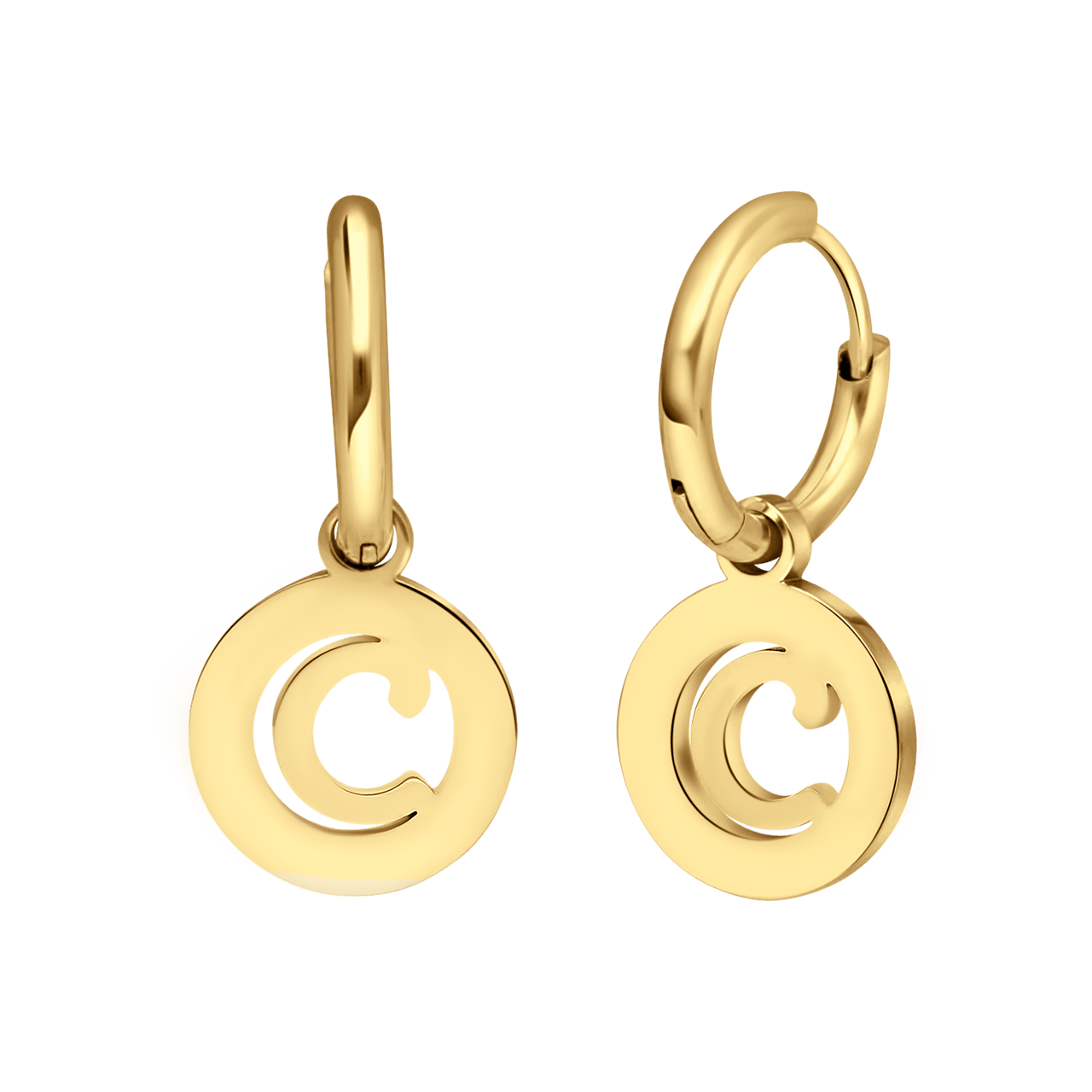 Stalen goldplated oorringen met letterhanger C voor dames