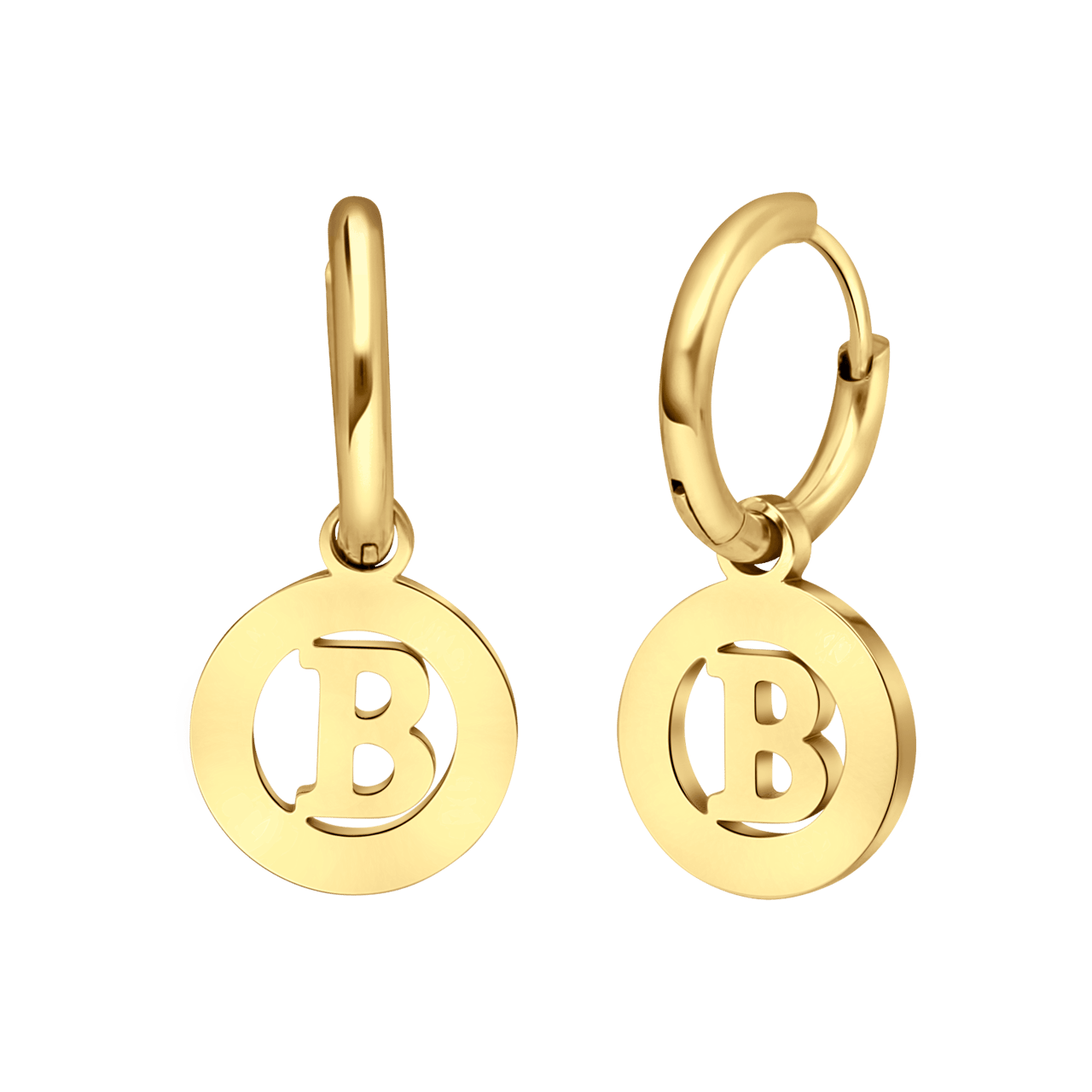 Stainless steel goldplated oorringen met letterhanger B voor dames