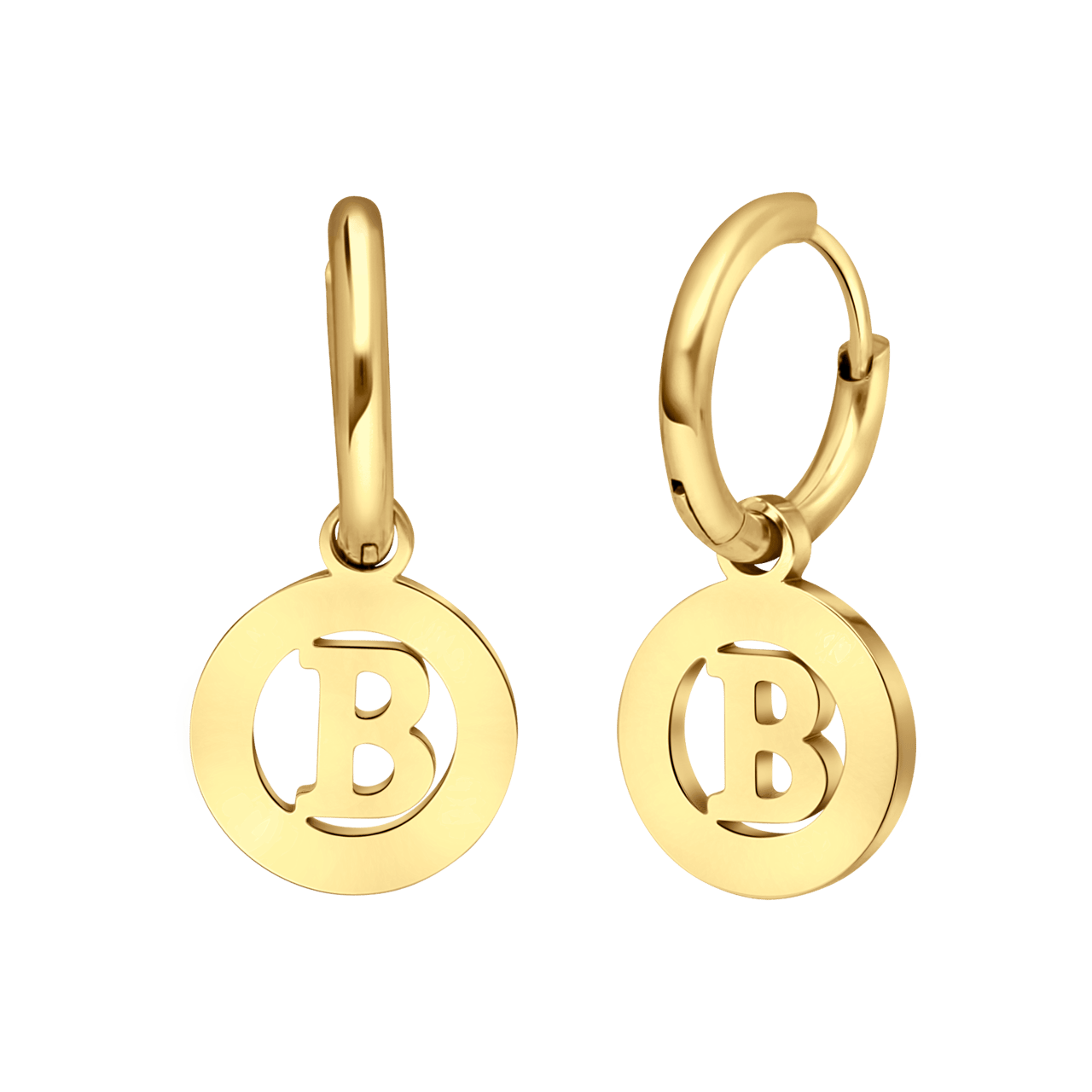 Stalen goldplated oorbellen met letter - B