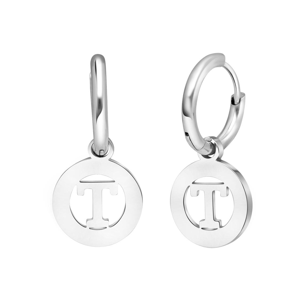 Stainless steel oorbellen met letter - T