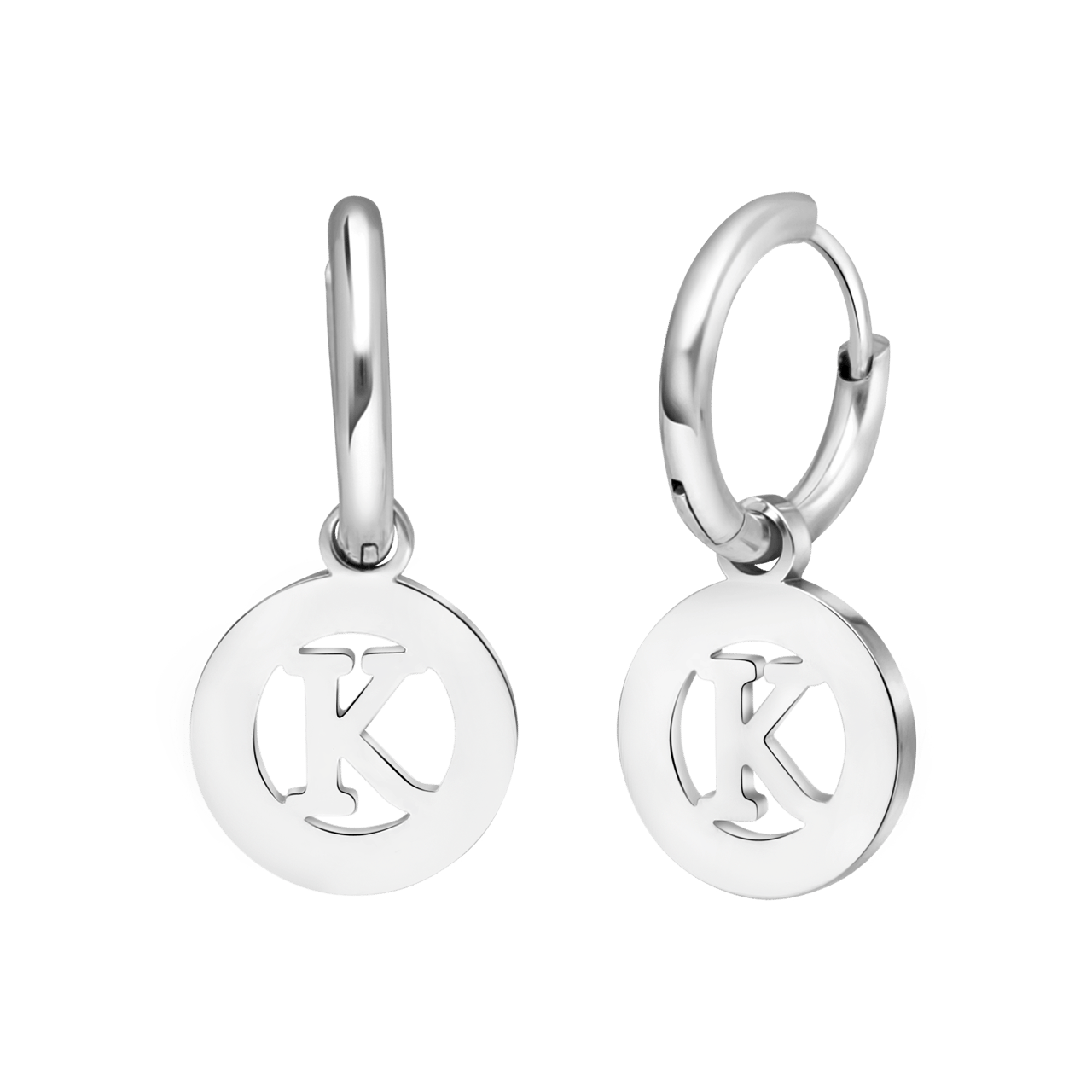 Stainless steel oorbellen met letter - K