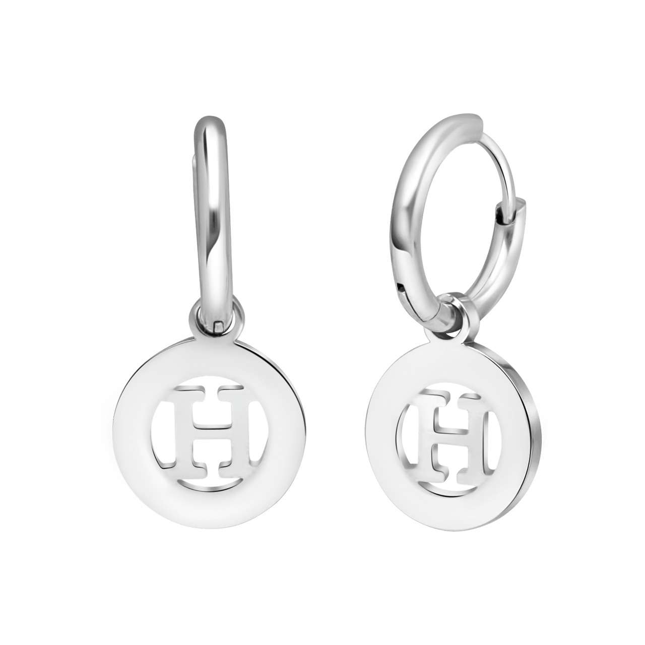 Stainless steel oorbellen met letter - H