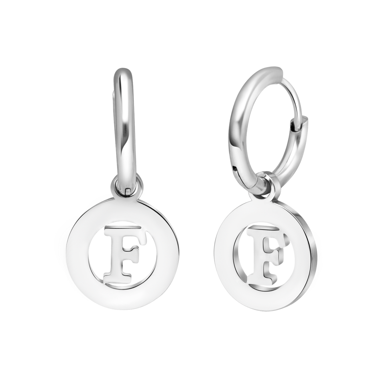Stainless steel oorbellen met letter - F