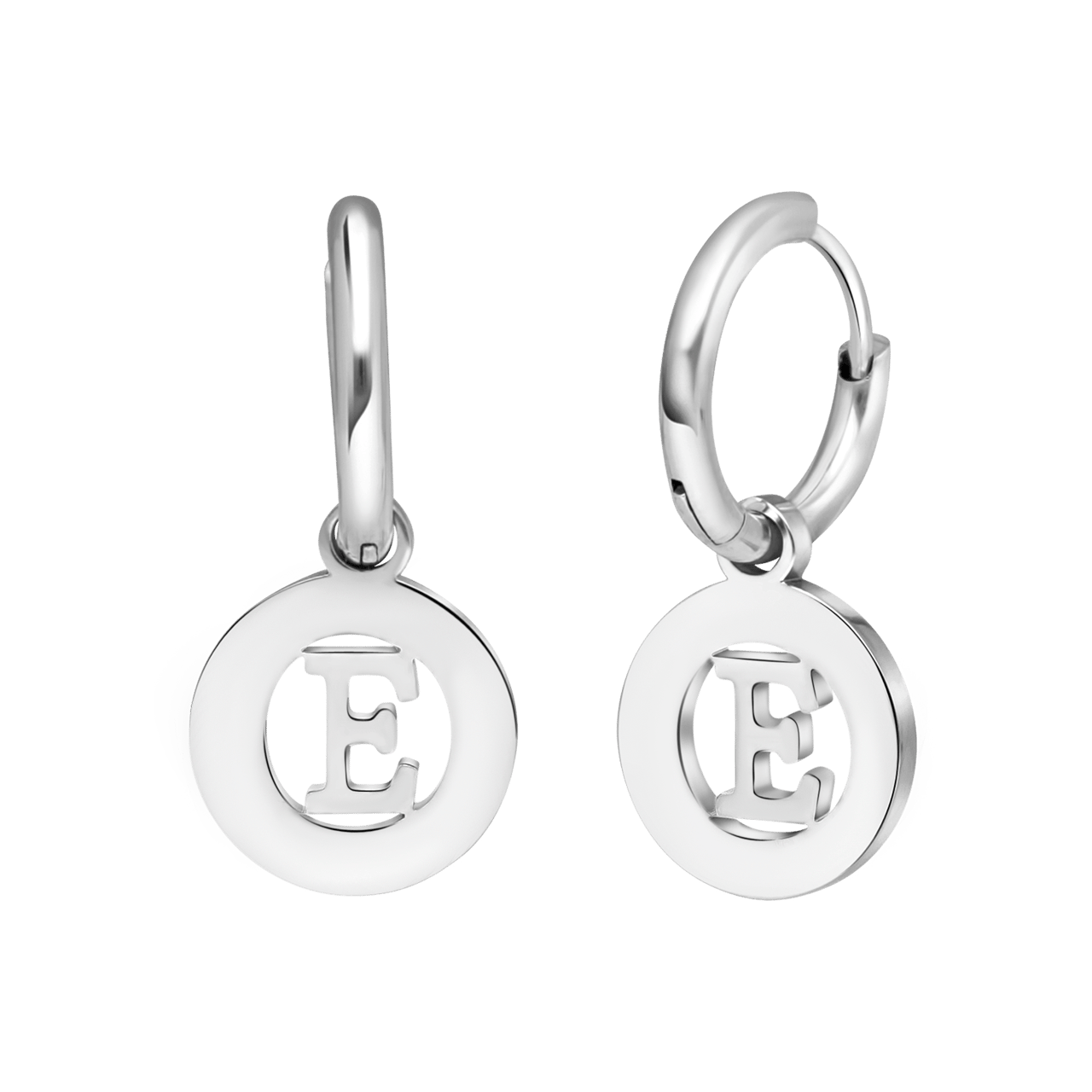 Stainless steel oorbellen met letter - E