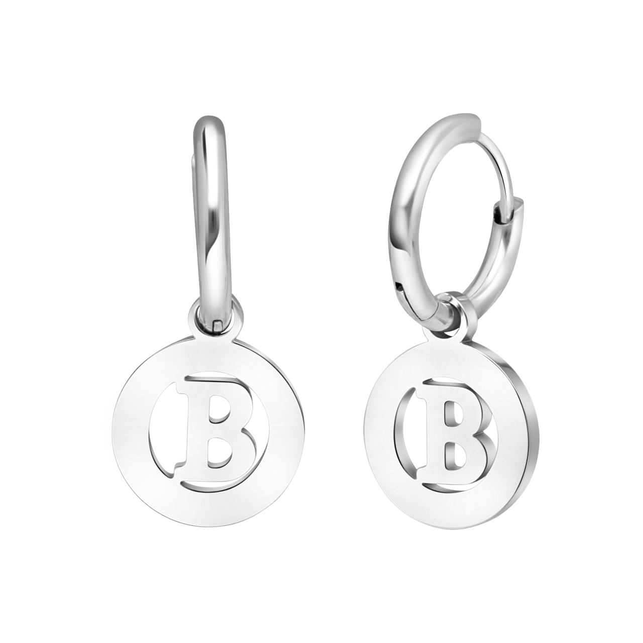 Stainless steel oorbellen met letter - B