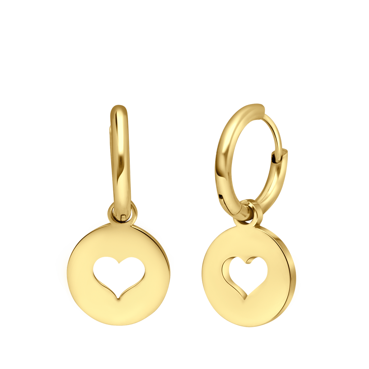 Stalen goldplated oorringen met hanger met open hart voor dames