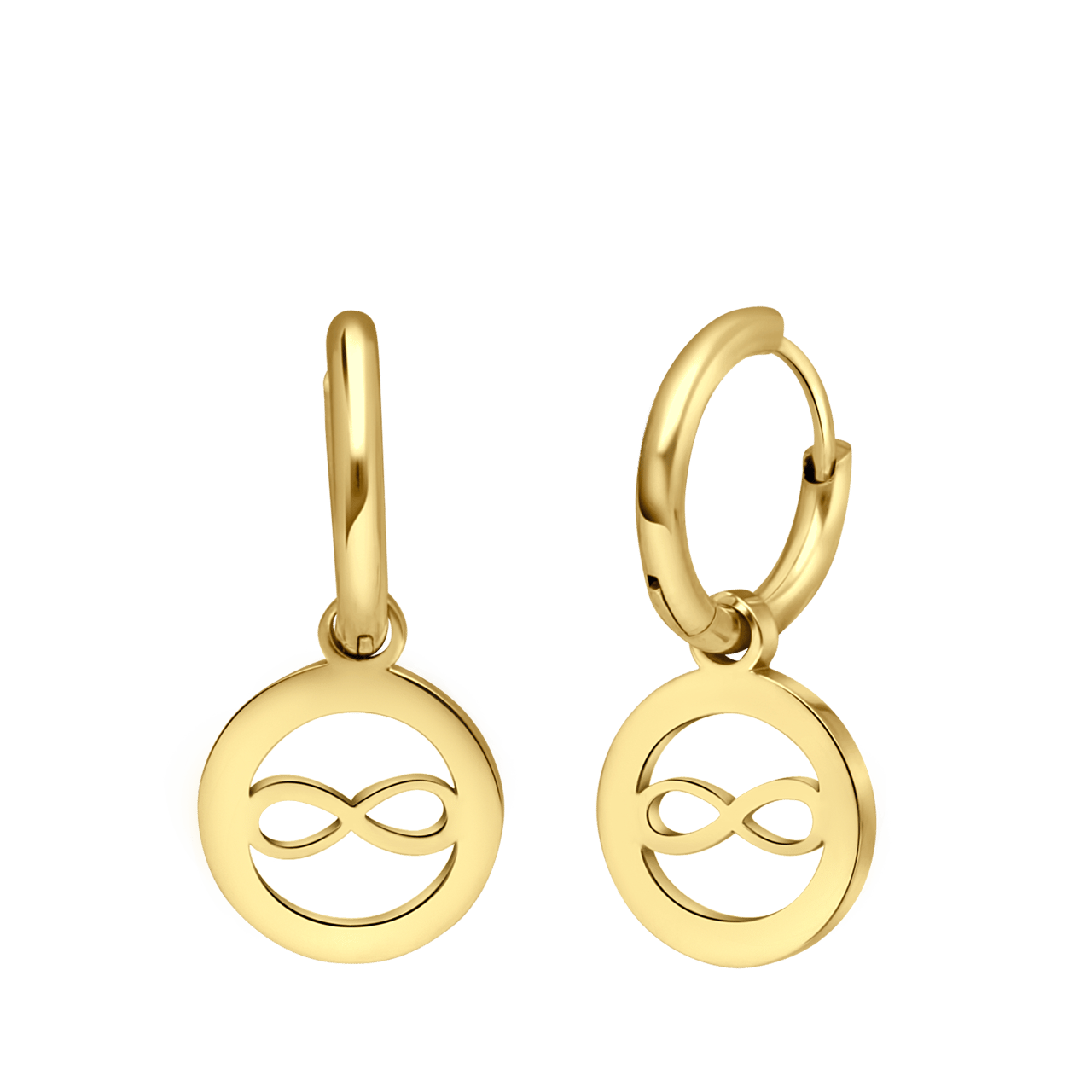 Stainless steel goldplated oorringen met hanger open infinity voor dames
