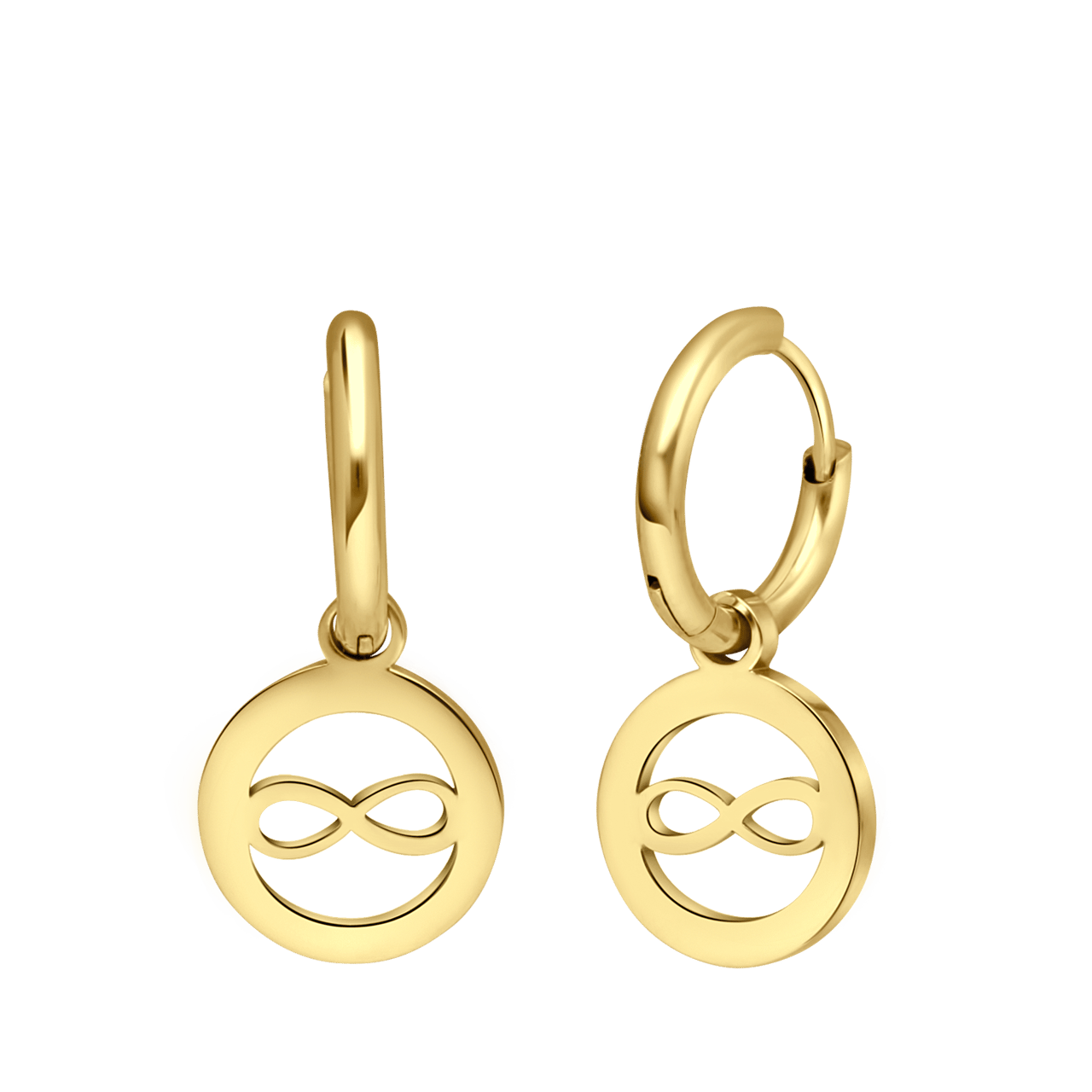 Stalen goldplated oorringen met hanger open infinity voor dames