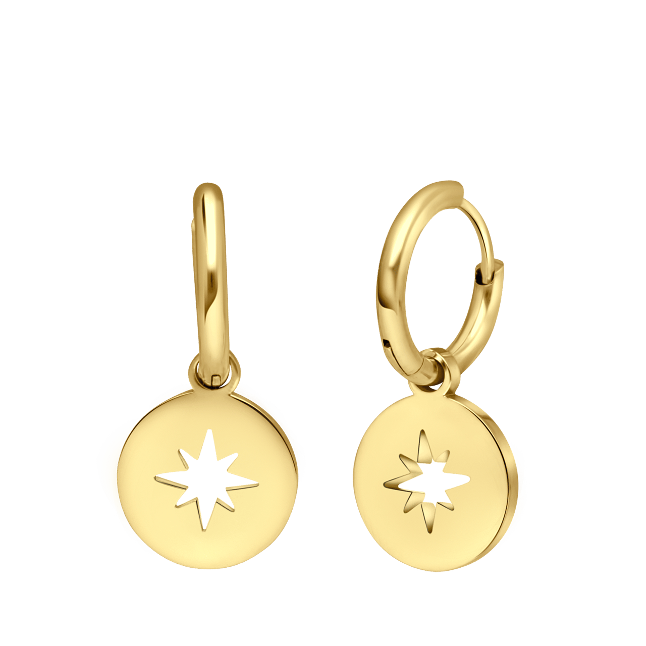 Stalen goldplated oorbellen met  Poolster