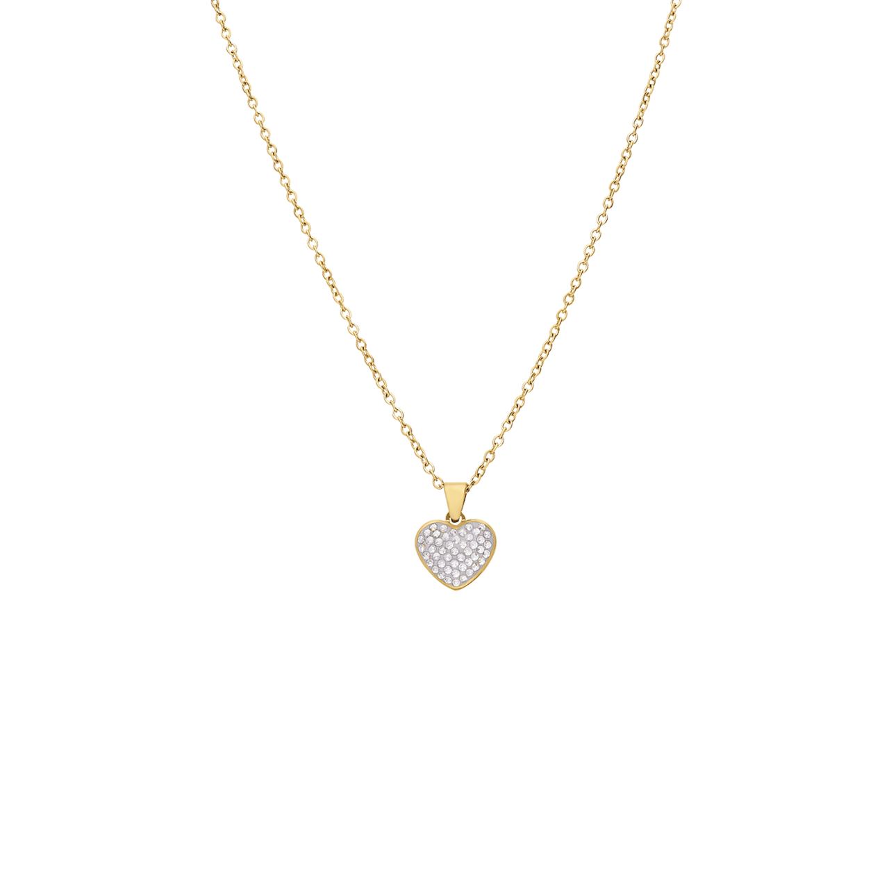 Stainless steel goldplated ketting met hanger hart met kristal voor dames