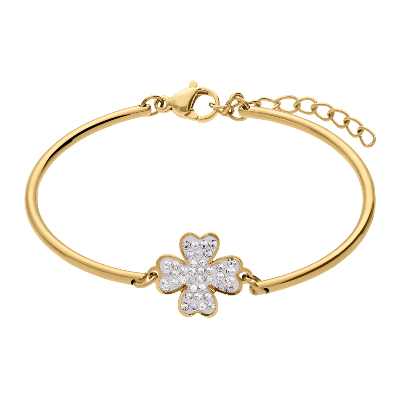 Stalen goldplated fantasiearmband met hanger klaver met kristal voor dames