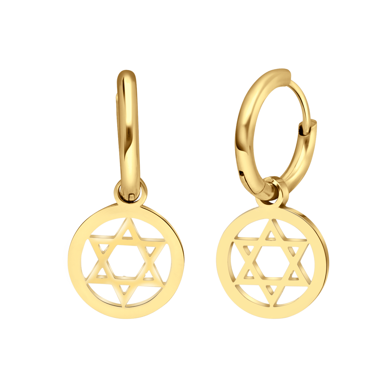Stalen goldplated oorringen met hanger met Davidster voor dames