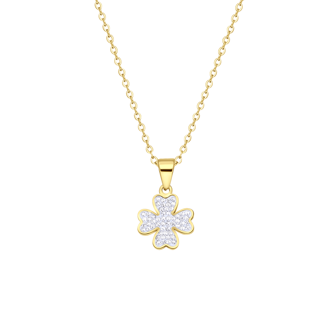 Stalen goldplated ketting met hanger klaver met kristal voor dames