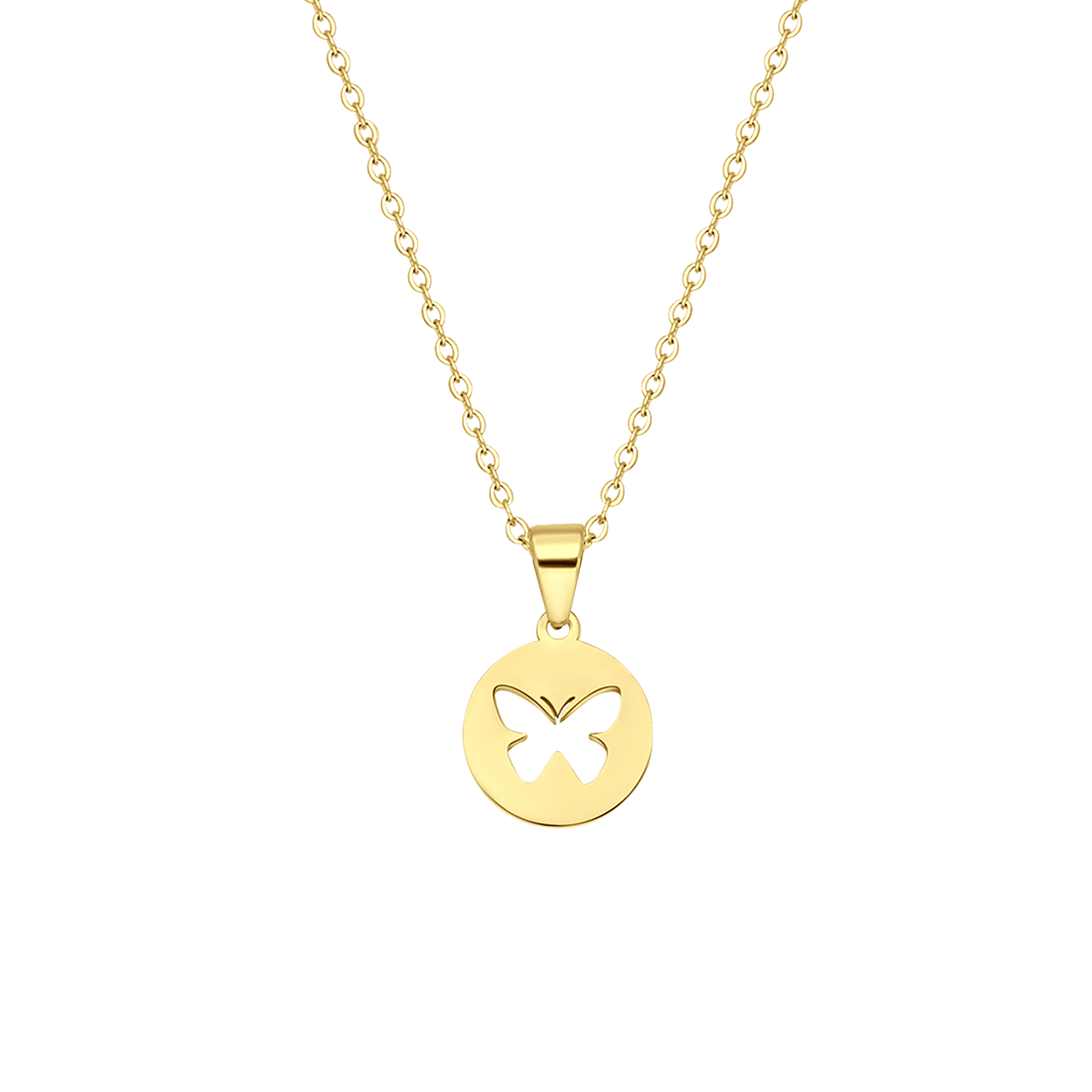 Stalen goldplated ketting met hanger vlinder
