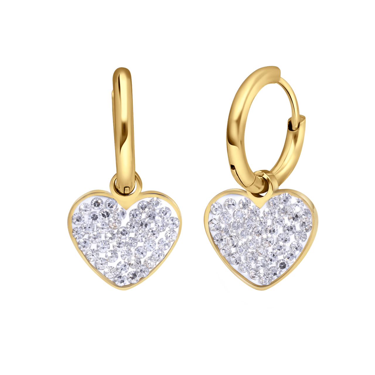 Stalen goldplated oorringen met hanger hart met kristal voor dames